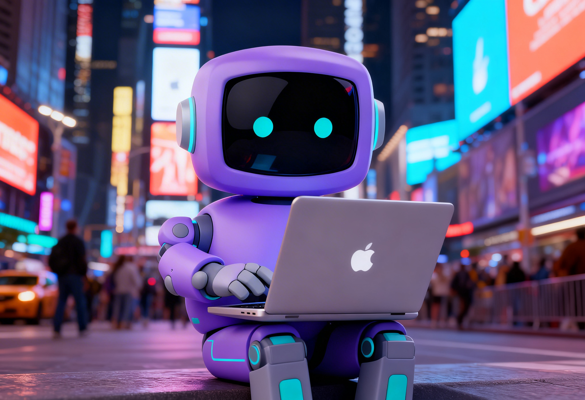 Sevi AI robot mascot relaxing at the beach while running SEO tasks