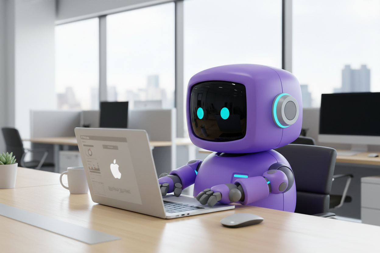 Sevi AI assistant working at the office managing SEO campaigns